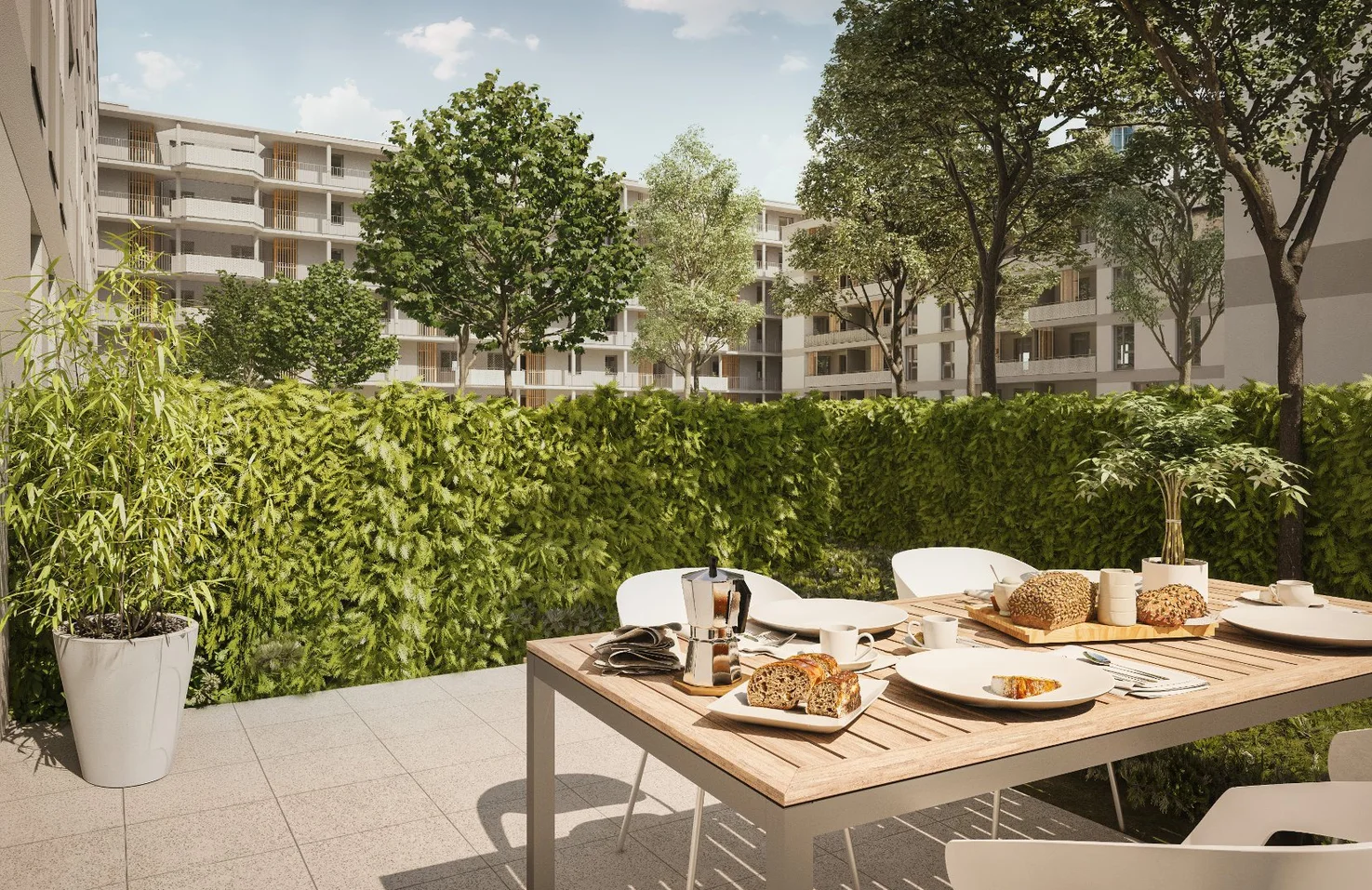 Europakarree Bauabschnitt G – Terrasse mit Blick ins Grüne